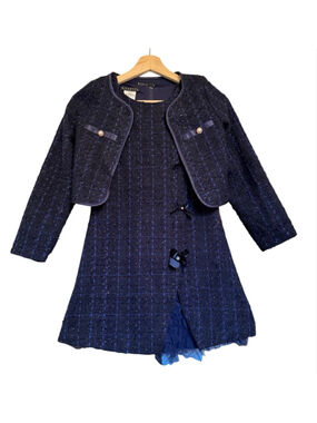 Girls Biscotti Navy Blue Boucle Formal Dress with Jacket Size 8